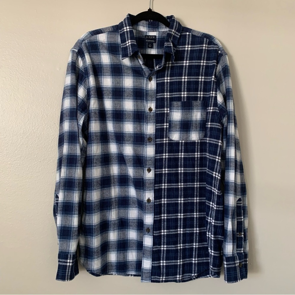 J Crew Blue Plaid Split Pattern Flannel Shirt - image 6